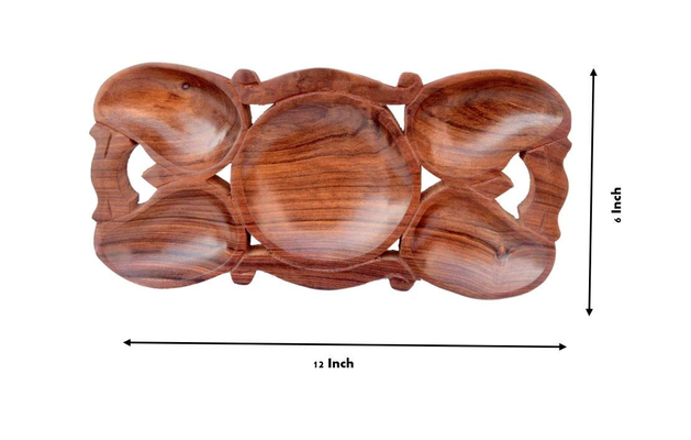 Export Quality Serving (Snacks, Dry Fruits) Home/Kitchen Handcrafted Wooden Tray/Platter (5 Compartments)