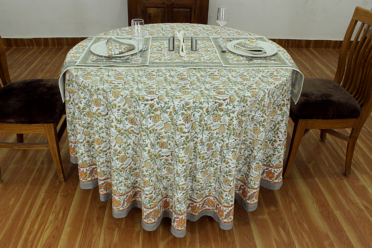 Floral Kitchen Table Decor Dining Table Mat Indian Table Linen Circle Table Cloth 